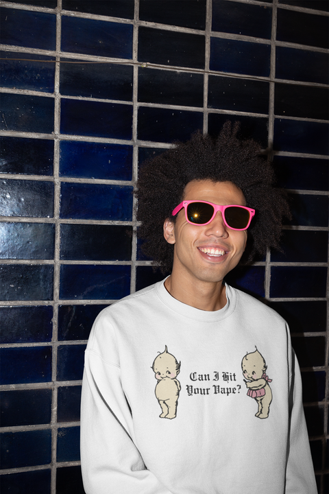 Can I Hit Your Vape Crewneck - White