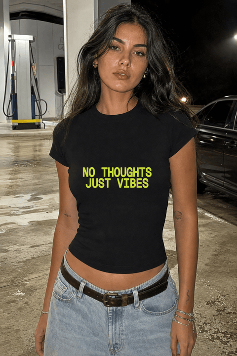 NO THOUGHTS JUST VIBES Black Tee