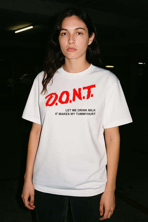 D.O.N.T Tee - White — production artwork on Dead Set library mockup