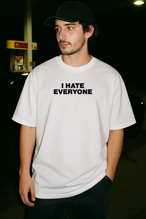 I Hate Everyone Tee - White — production artwork on Dead Set library mockup