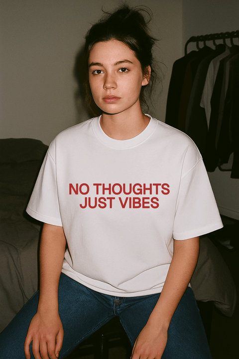 NO THOUGHTS JUST VIBES White Tee