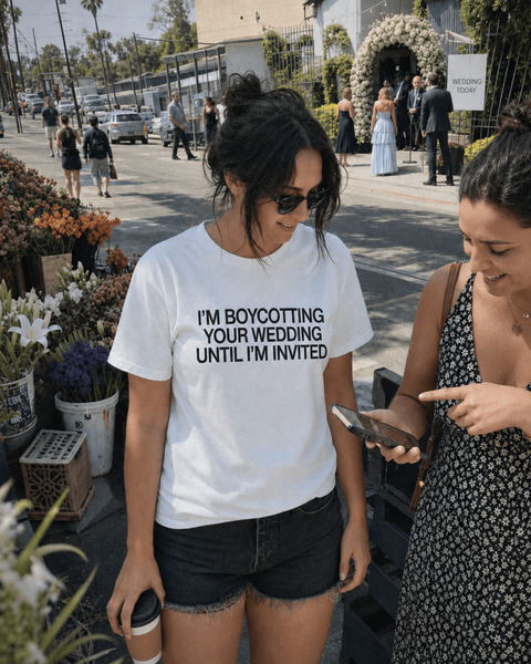 I’M BOYCOTTING YOUR WEDDING UNTIL I’M INVITED White Tee