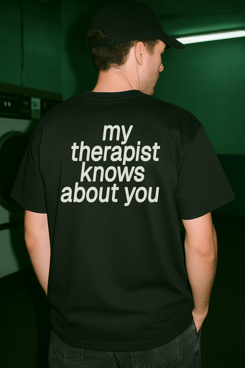 My Therapist Knows About You Black Tee