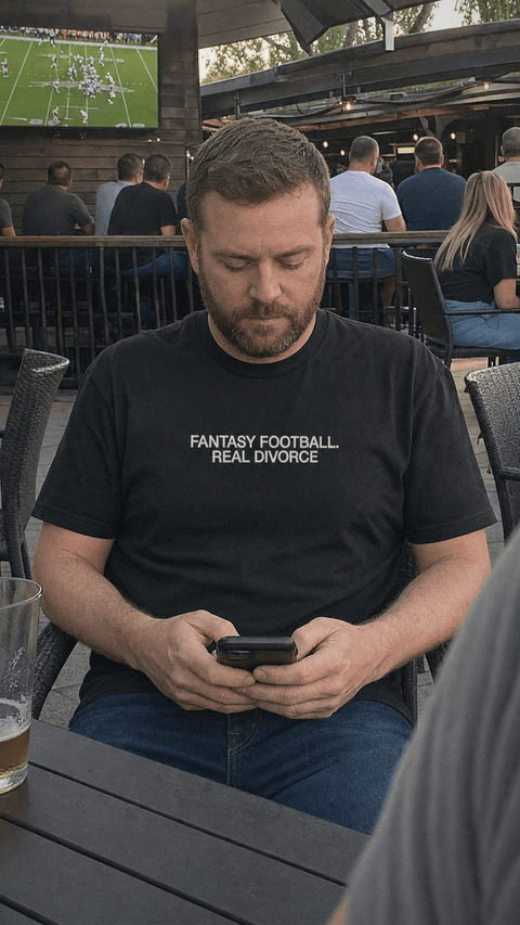 FANTASY FOOTBALL. REAL DIVORCE Black Tee