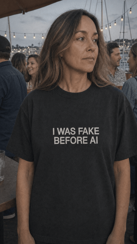 I WAS FAKE BEFORE AI Black Tee